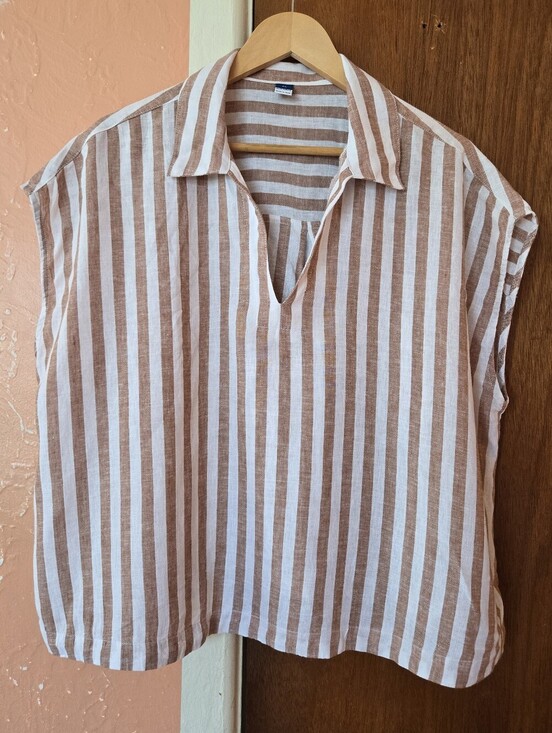 Old Navy Tops - Old Navy Tan & White Striped Linen-blend Tunic XL